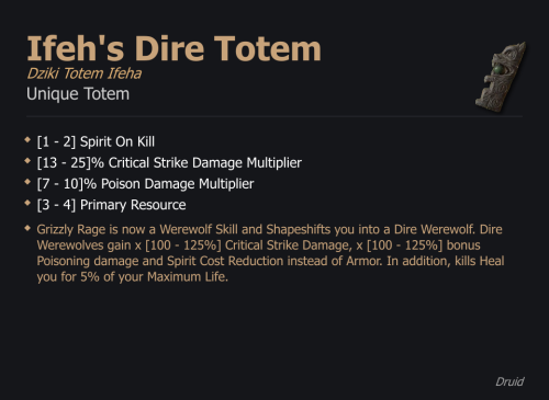 Ifeh's Dire Totem / Dziki Totem Ifeha UNIKAT Diablo IV SEZON