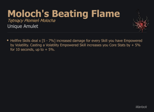 Moloch's Beating Flame / Tętniący Płomień Molocha UNIKAT Diablo IV SEZON