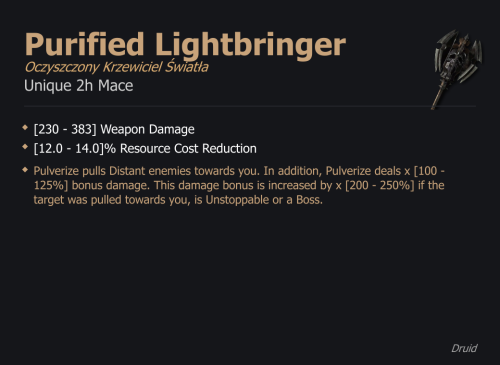 Purified Lightbringer / Oczyszczony Krzewiciel Światła UNIKAT Diablo IV SEZON