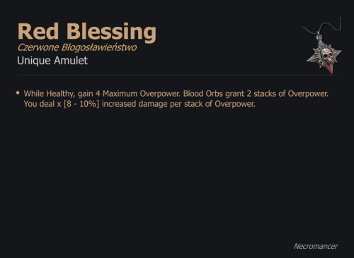 Red Blessing / Czerwone Błogosławieństwo UNIKAT Diablo IV SEZON