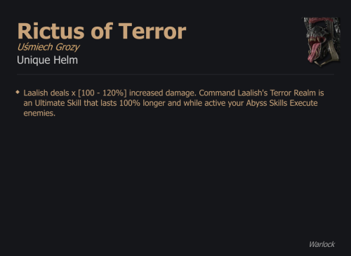 Rictus of Terror / Uśmiech Grozy UNIKAT Diablo IV SEZON