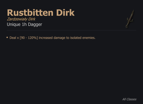 Rustbitten Dirk / Zardzewiały Dirk UNIKAT Diablo IV SEZON