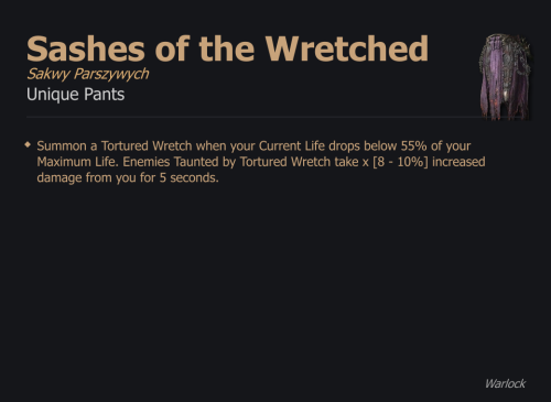 Sashes of the Wretched / Sakwy Parszywych UNIKAT Diablo IV SEZON