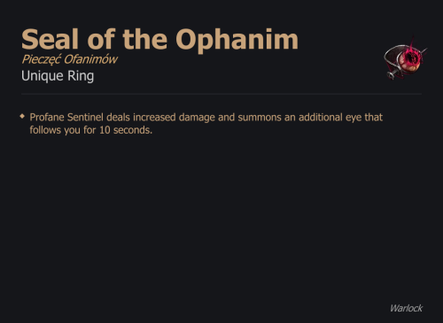Seal of the Ophanim / Pieczęć Ofanimów UNIKAT Diablo IV SEZON