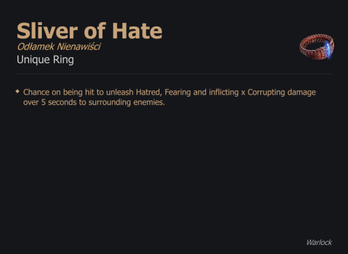 Sliver of Hate / Odłamek Nienawiści UNIKAT Diablo IV SEZON