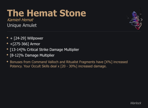 The Hemat Stone / Kamień Hemat UNIKAT Diablo IV SEZON