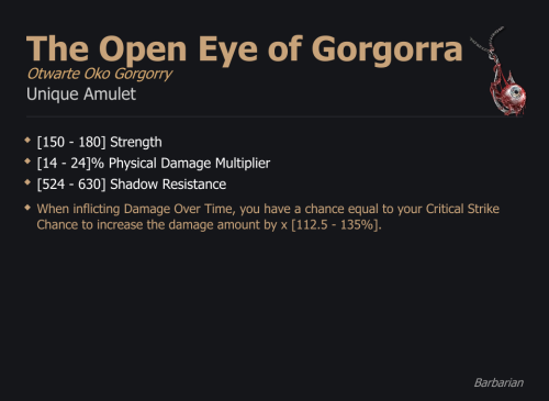 The Open Eye of Gorgorra / Otwarte Oko Gorgorry UNIKAT Diablo IV SEZON