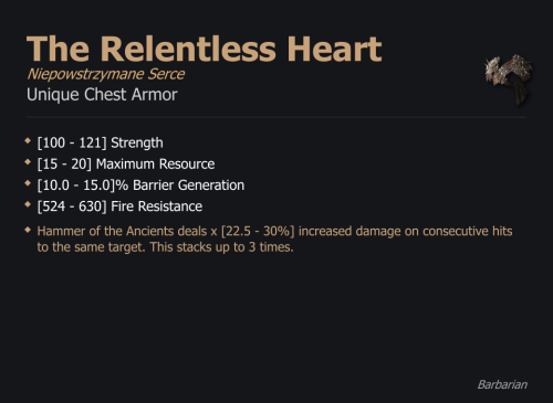The Relentless Heart / Niepowstrzymane Serce UNIKAT Diablo IV SEZON