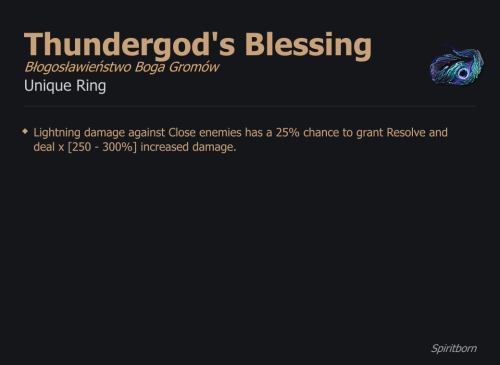 Thundergod's Blessing / Błogosławieństwo Boga Gromów UNIKAT Diablo IV SEZON