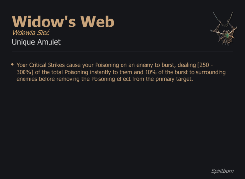 Widow's Web / Wdowia Sieć UNIKAT Diablo IV SEZON