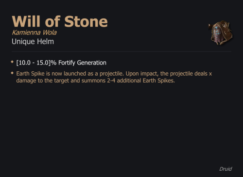 Will of Stone / Kamienna Wola UNIKAT Diablo IV SEZON