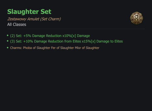 SET Slaughter CAŁY ZESTAW TALIZMANY SEZON