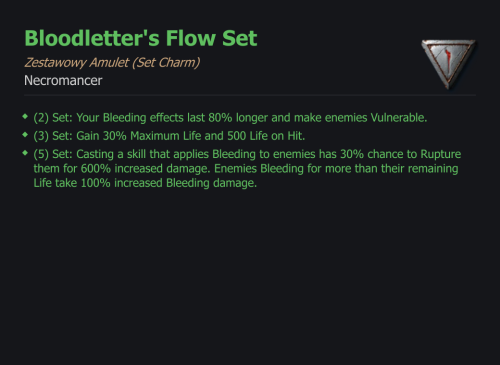SET NECROMANCER Bloodletter's Flow CAŁY ZESTAW TALIZMANY SEZON