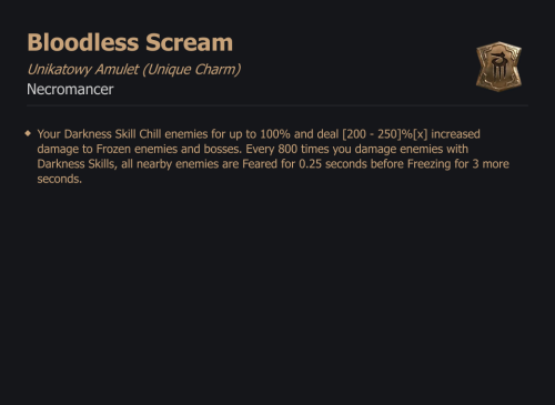 UNIKATOWY AMULET Bloodless Scream DIABLO 4 SEZON