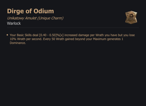 UNIKATOWY AMULET Dirge of Odium DIABLO 4 SEZON