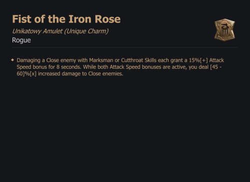 UNIKATOWY AMULET Fist of the Iron Rose DIABLO 4 SEZON
