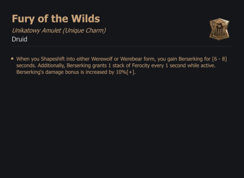 UNIKATOWY AMULET Fury of the Wilds DIABLO 4 SEZON