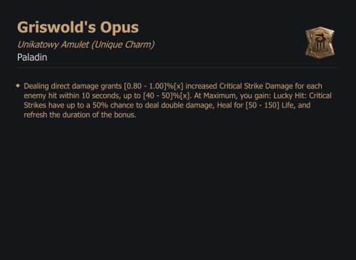 UNIKATOWY AMULET Griswold's Opus DIABLO 4 SEZON