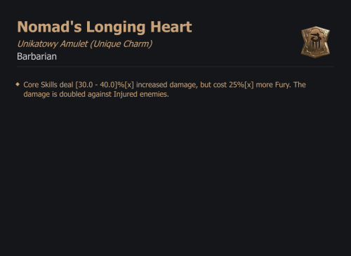 UNIKATOWY AMULET Nomad's Longing Heart DIABLO 4 SEZON