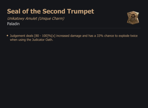 UNIKATOWY AMULET Seal of the Second Trumpet DIABLO 4 SEZON