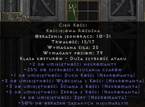 Różdżka Cień Kości D2R Diablo 2 Resurrected ROTW Ladder