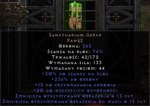 Tarcza Sanktuarium Gerke D2R Diablo 2 Resurrected ROTW Ladder