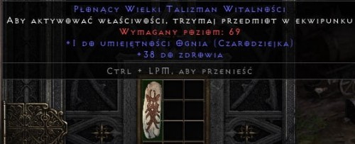 Talizman Ogień Fire Skiller + 38 Life ROTW Non Ladder