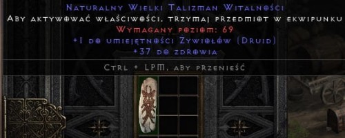 Talizman Druid Ele Żywioły + 37 Life ROTW Non Ladder