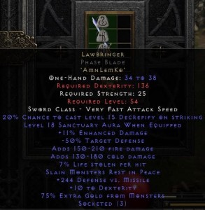 LAWBRINGER Prawodawca PB D2R Diablo 2 Resurrected LADDER