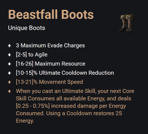 Beastfall Boots UNIKAT Diablo IV SEZON