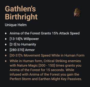Gathlen's Birthright UNIKAT Diablo IV SEZON