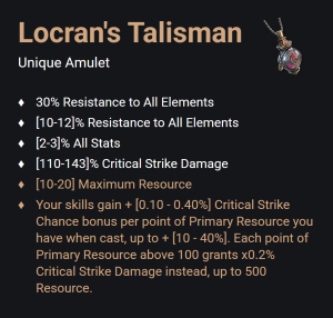 Locran's Talisman UNIKAT Diablo IV SEZON