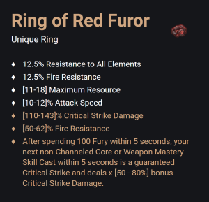 Ring of Red Furor UNIKAT Diablo IV SEZON