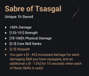Sabre of Tsasgal UNIKAT Diablo IV SEZON