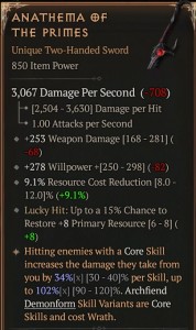 1 GA ANATHEMA OF THE PRIMES Unikat WARLOCK SEZON
