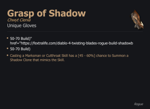 Grasp of Shadow / Chwyt Cienia UNIKAT Diablo IV SEZON