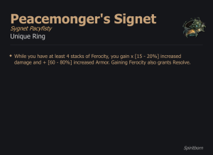 Peacemonger's Signet / Sygnet Pacyfisty UNIKAT Diablo IV SEZON