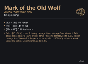 Mark of the Old Wolf / Znamię Pradawnego Wilka UNIKAT Diablo IV SEZON
