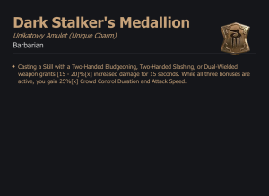 UNIKATOWY AMULET Dark Stalker's Medallion DIABLO 4 SEZON