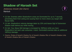 SET WARLOCK Shadow of Harash CAŁY ZESTAW TALIZMANY SEZON