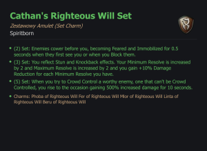 SET SPIRITBORN Cathan's Righteous Will CAŁY ZESTAW TALIZMANY SEZON