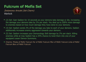 SET WARLOCK Fulcrum of Mefis CAŁY ZESTAW TALIZMANY SEZON