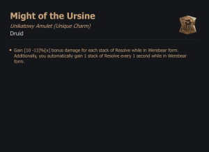 UNIKATOWY AMULET Might of the Ursine DIABLO 4 SEZON
